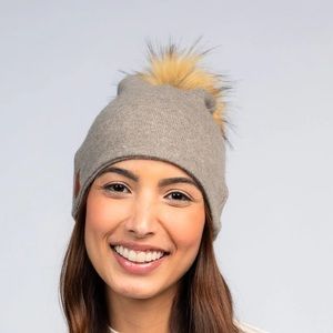 NEW Cashmere Beanie by B.B.SHEEP  -camel with Brown Pom Pom